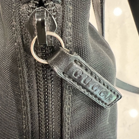 Black Gucci canvas bamboo top handle with removable leather strap. - Picture 9 of 14